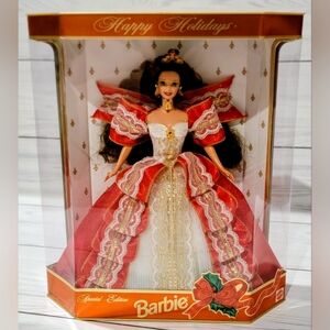 1997 Barbie Holiday Doll In Red, Gold & White Gown, Unopened Sealed Box